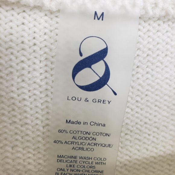 Lou & Grey Fair Isle Pullover Sweater M Relaxed Fit Crew Neck Cotton Cream Green - Picture 3 of 6